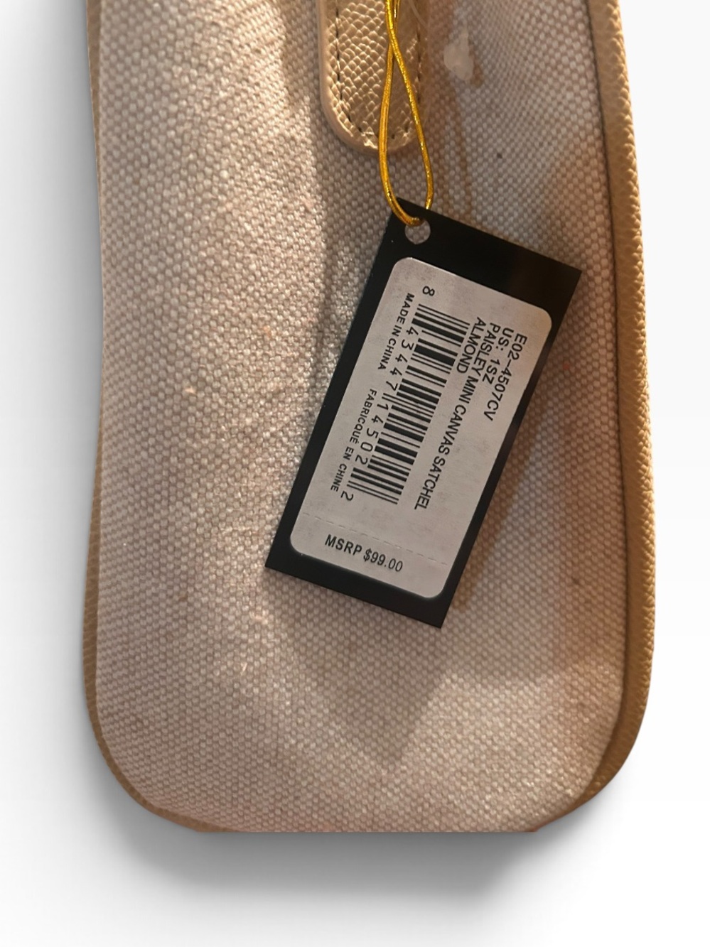 bebe Beige Canvas Stripe Satchel with Tan & White Accents - Picture 4 of 12